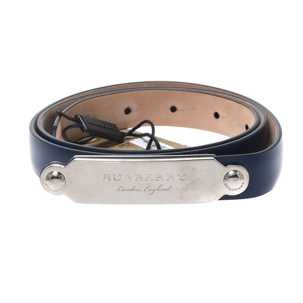 BURBERRY BLUE LEATHER REESE SLIM BELT