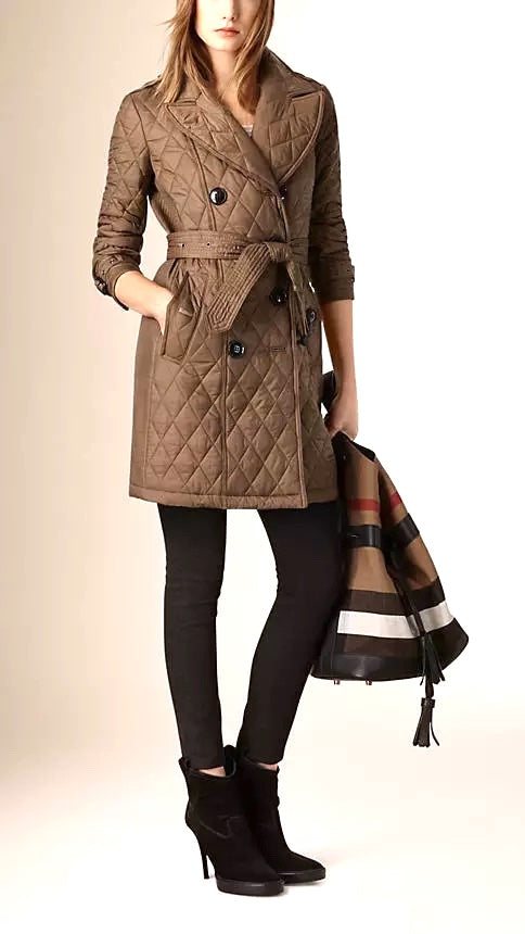 BURBERRY BRIT NOVA CHECK GOLDSMEAD BELTED QUILTED COAT