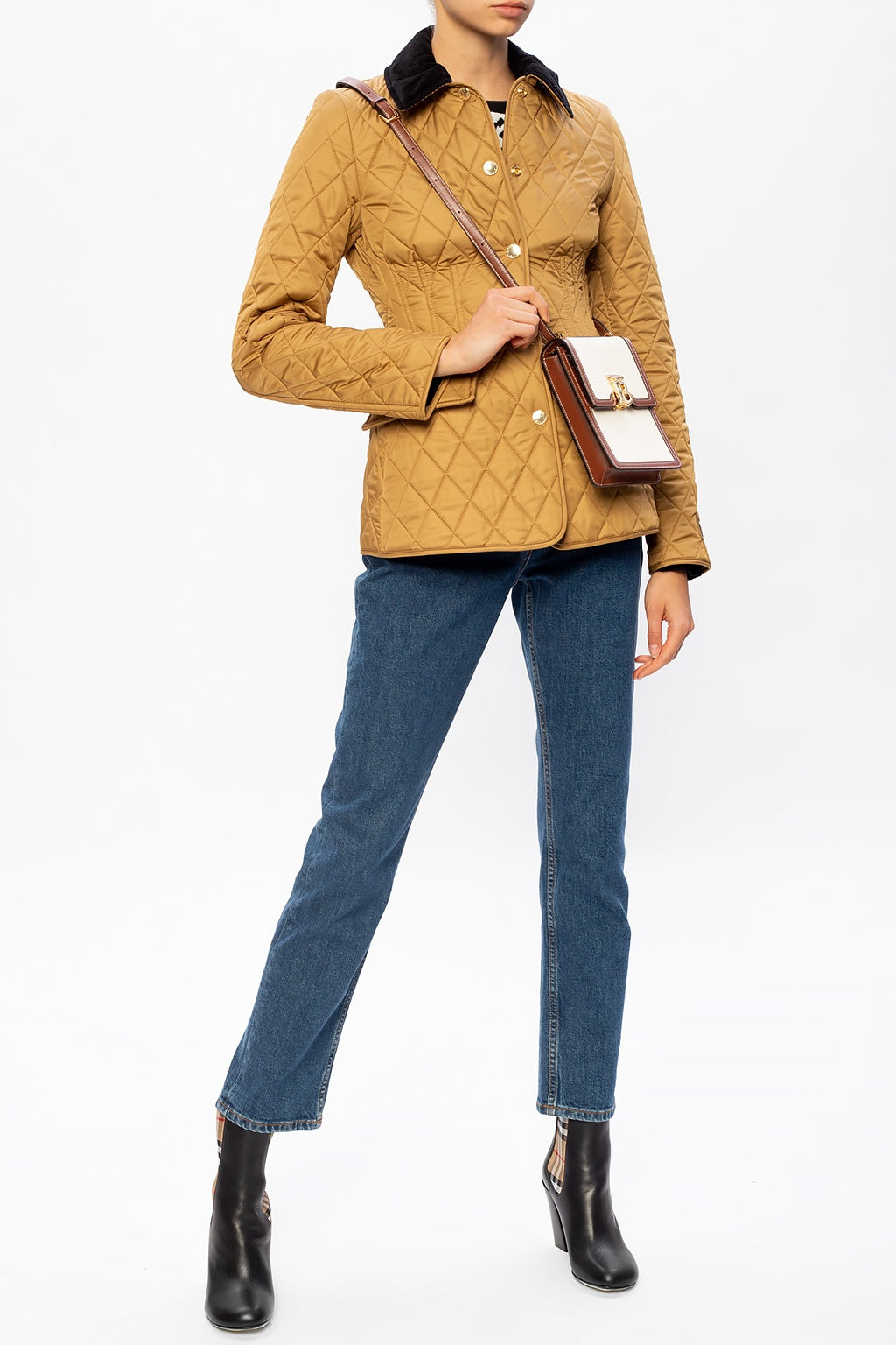 BURBERRY CORDUROY COLLAR DIAMOND QUILTED BARN JACKET