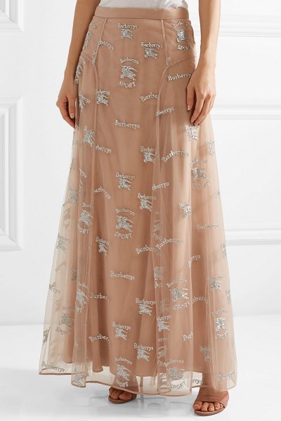 BURBERRY Equestrian Knight Embroidered Tulle Skirt