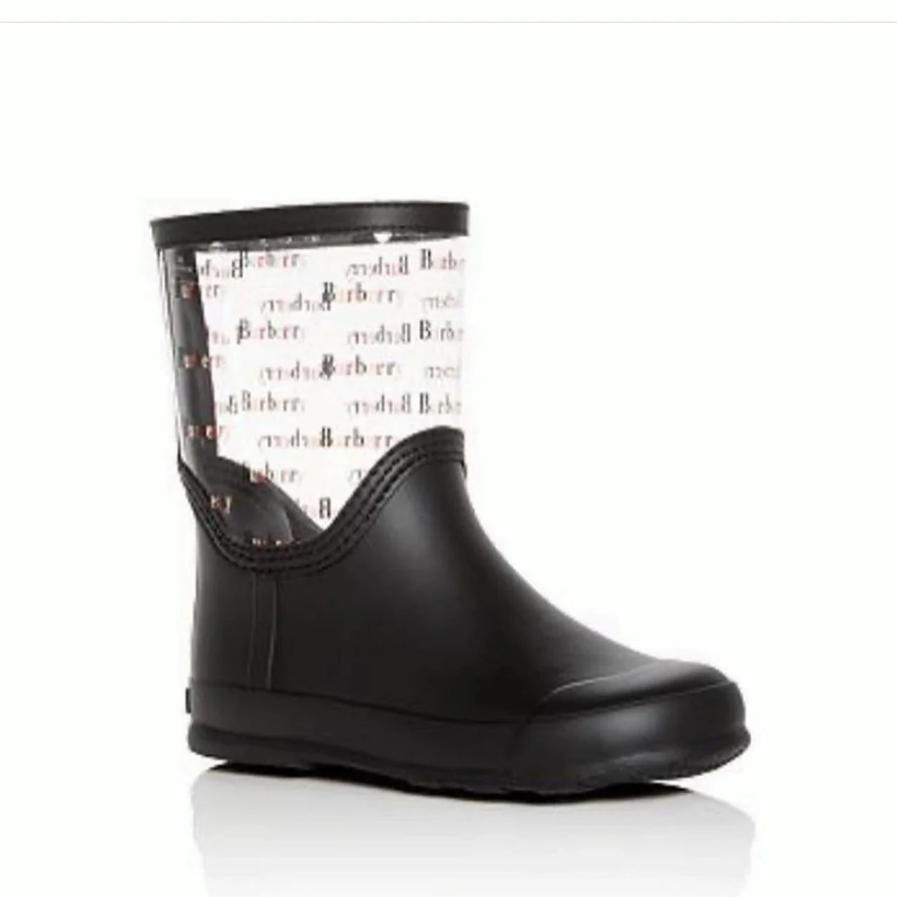 BURBERRY GIRLS FROSTY BLACK LOGO CLEAR PVC RAIN BOOTS