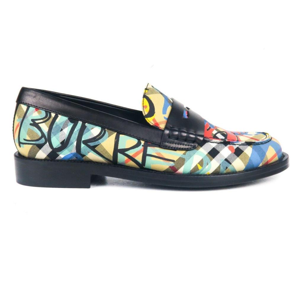 Burberry Blue Graffiti Check Loafers