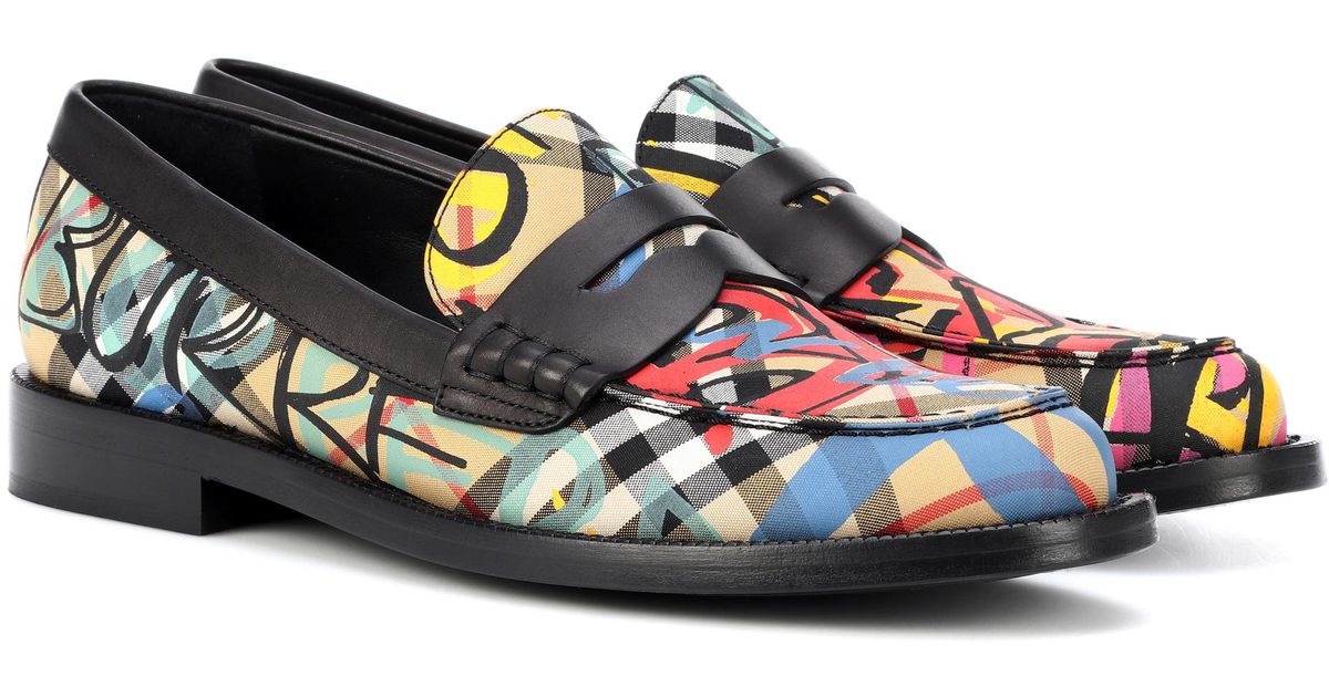 Burberry Blue Graffiti Check Loafers