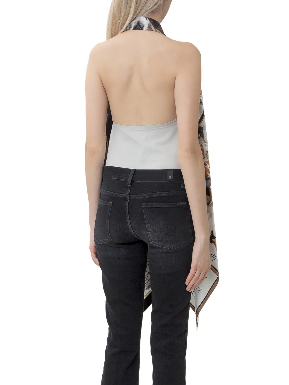 BURBERRY GRAY MELANGE ANIMALIA PRINT SILK BODYSUIT