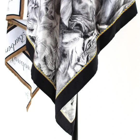 BURBERRY GRAY MELANGE ANIMALIA PRINT SILK BODYSUIT
