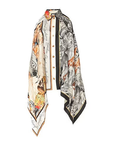 BURBERRY GRAY MELANGE ANIMALIA PRINT SILK BODYSUIT