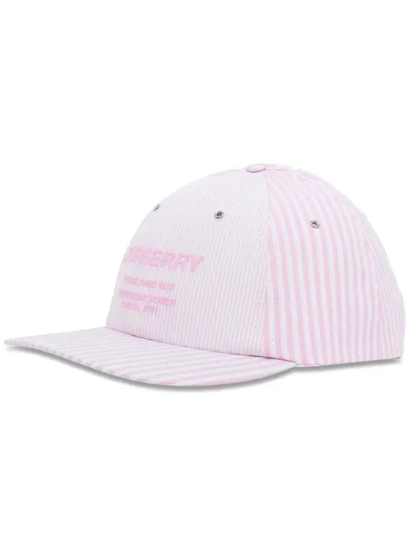 BURBERRY HORSEFERRY LOGO EMBROIDERED STRIPED BASEBALL CAP
