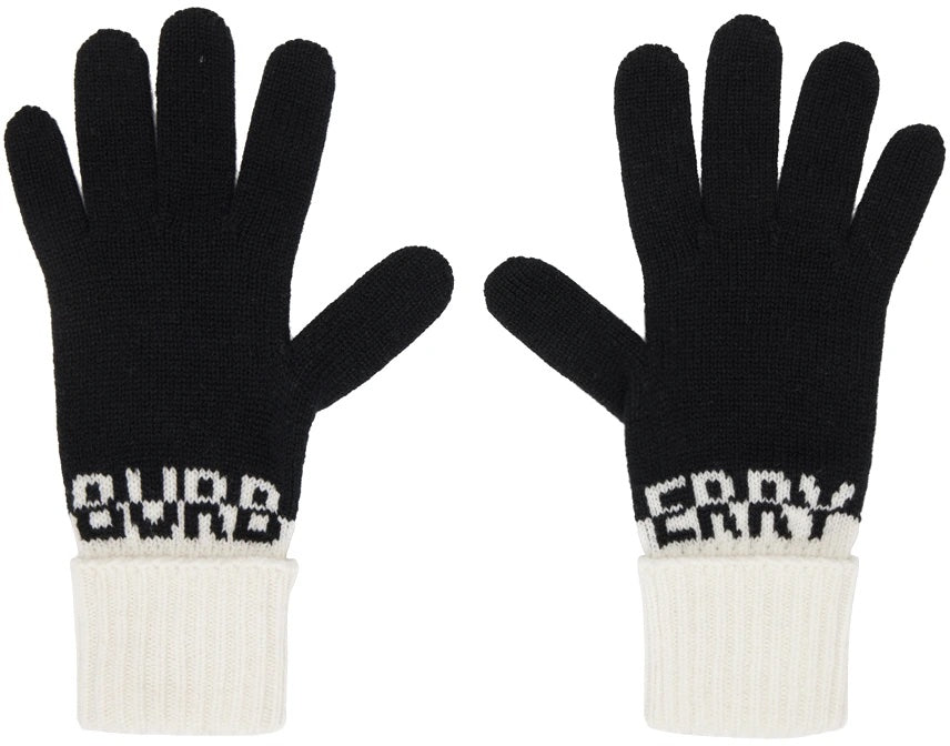 BURBERRY INTRASIA KNIT LOGO CASHMERE GLOVES