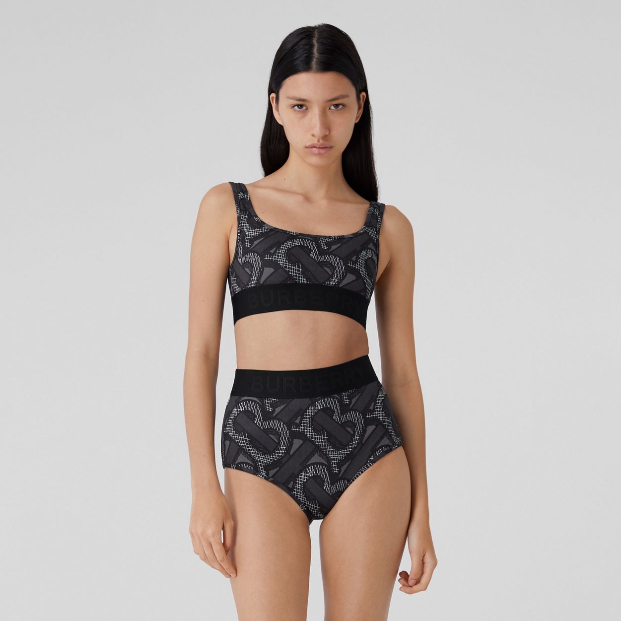 BURBERRY GRAPHITE MONOGRAM PRINT BIKINI SET