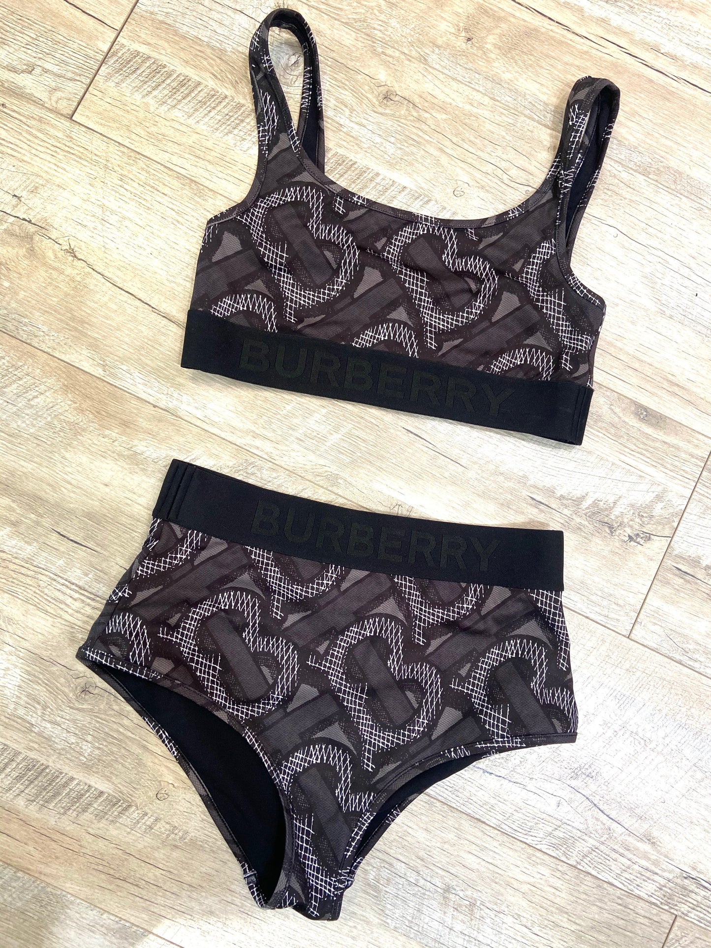 BURBERRY GRAPHITE MONOGRAM PRINT BIKINI SET