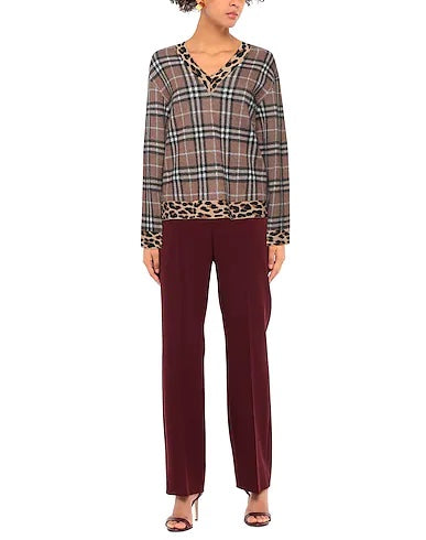BURBERRY LEOPARD TRIMMED CHECKED JACQUARD KNIT SWEATER