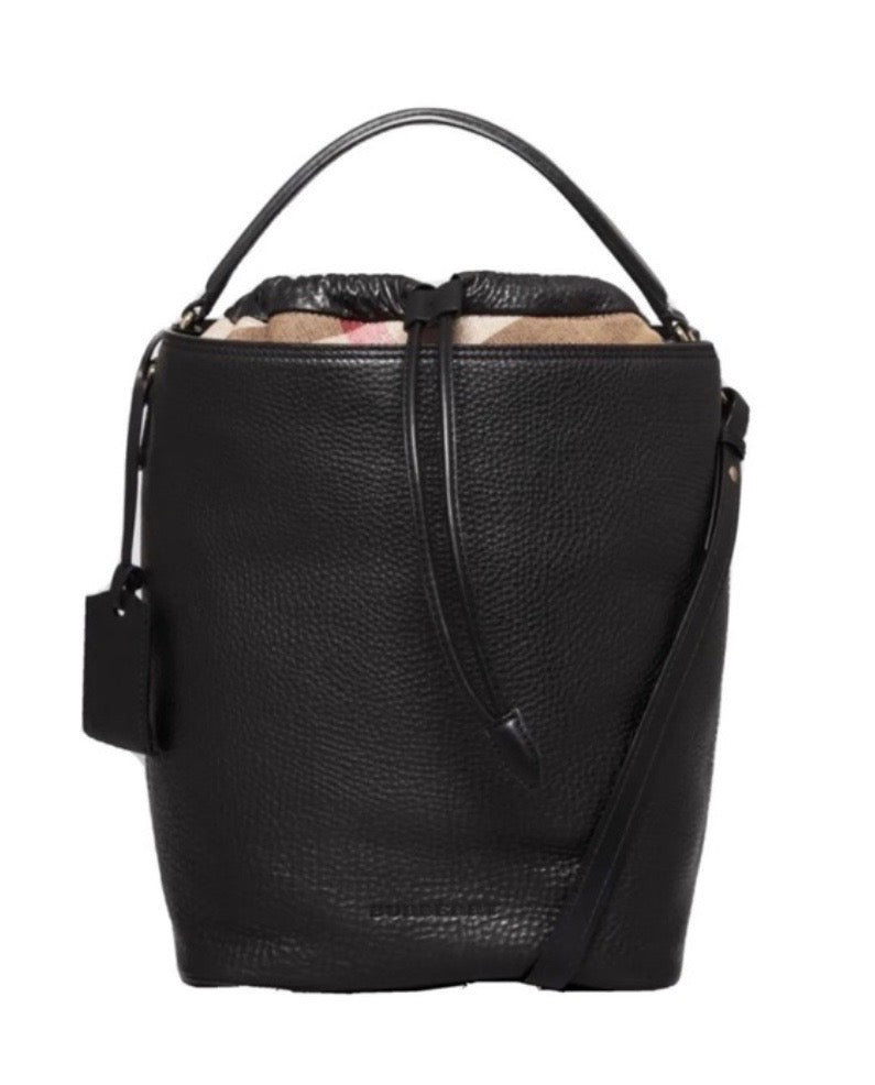 BURBERRY PEBBLED LEATHER HOUSE CHECK ASHBY HOBO BAG
