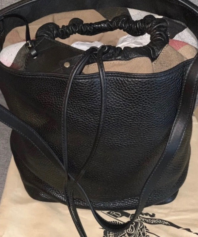 BURBERRY PEBBLED LEATHER HOUSE CHECK ASHBY HOBO BAG