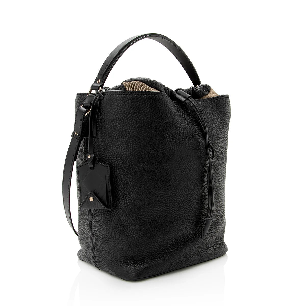 BURBERRY PEBBLED LEATHER HOUSE CHECK ASHBY HOBO BAG