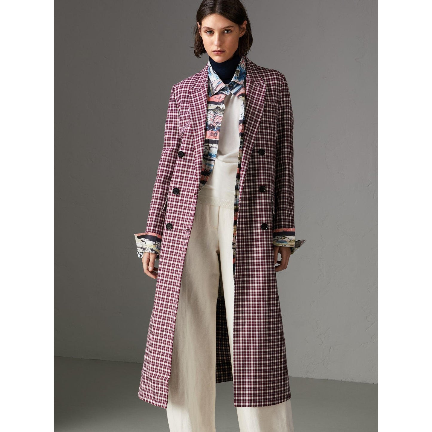Burberry Plaid Check Cotton Double Breasted Coat