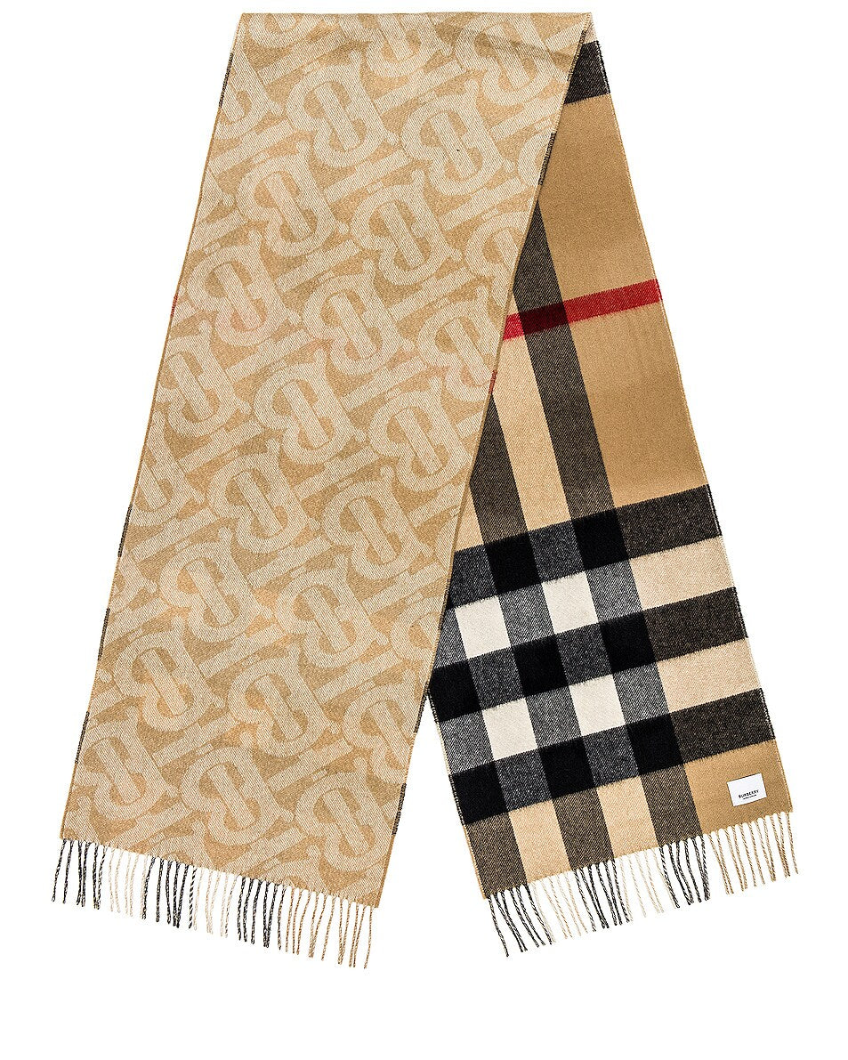BURBERRY TB HALF MEGA CASHMERE REVERSIBLE SCARF