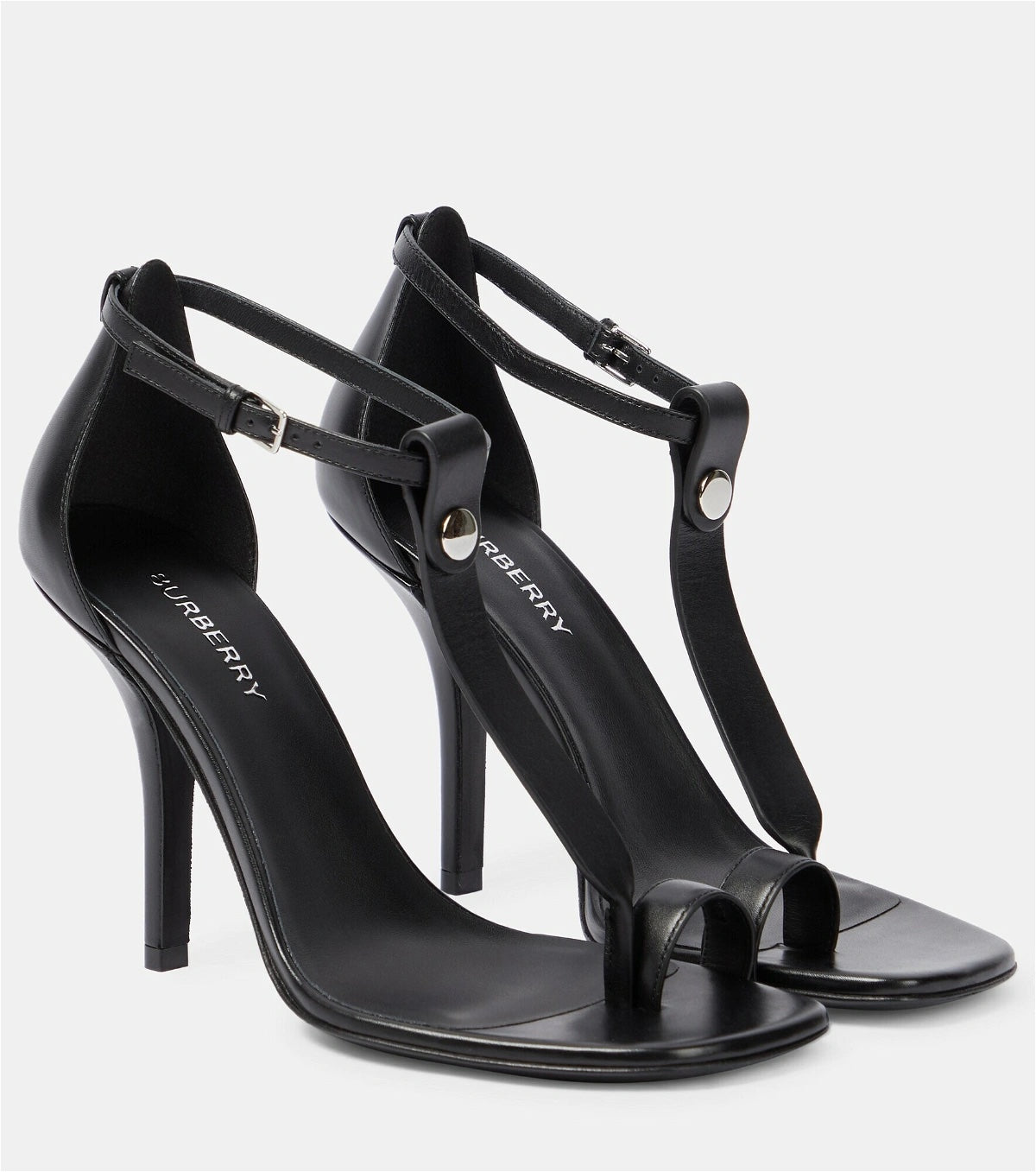 BURBERRY TOE RING LEATHER T-STRAP SANDALS