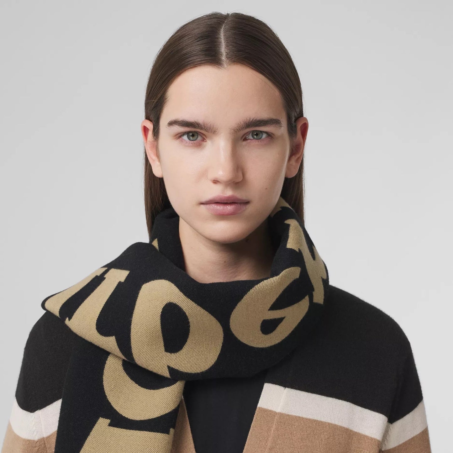 BURBERRY LOGO WOOL SILK JACQUARD SCARF