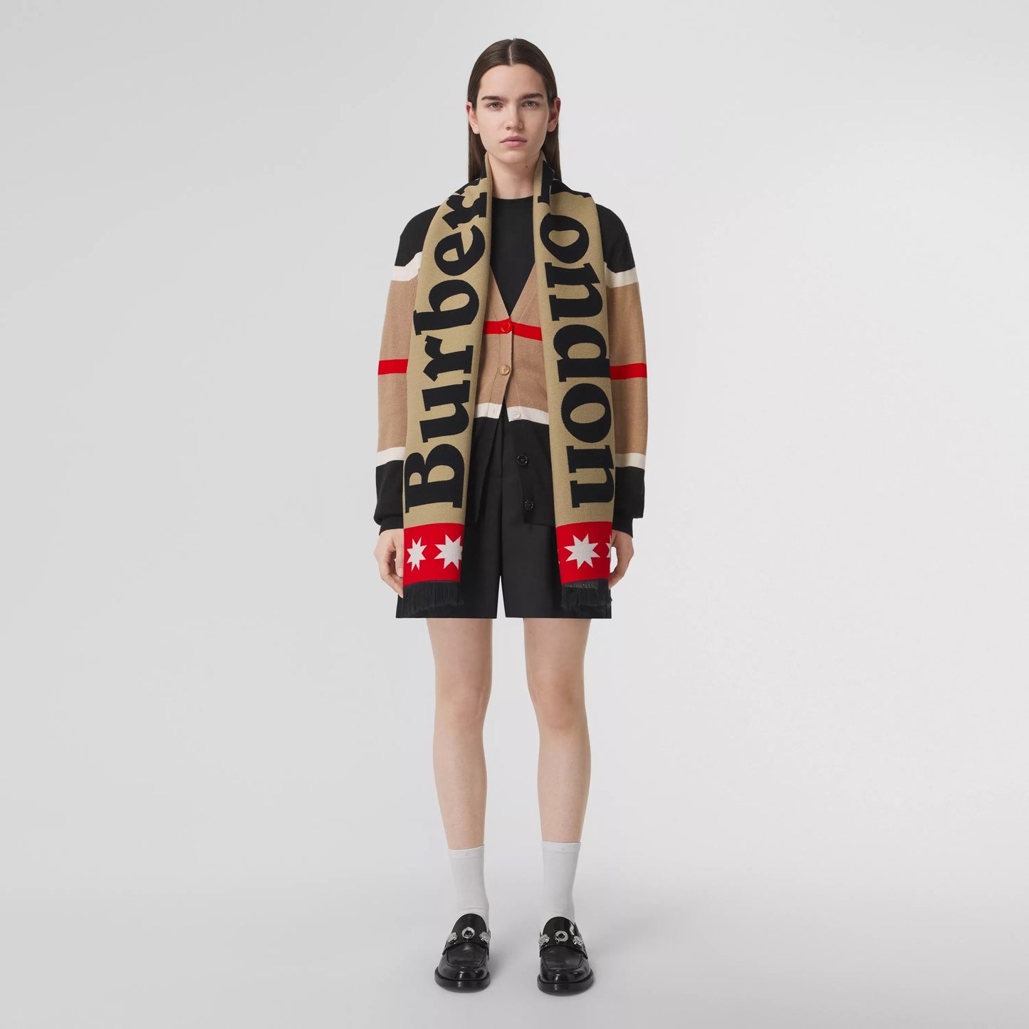 BURBERRY LOGO WOOL SILK JACQUARD SCARF