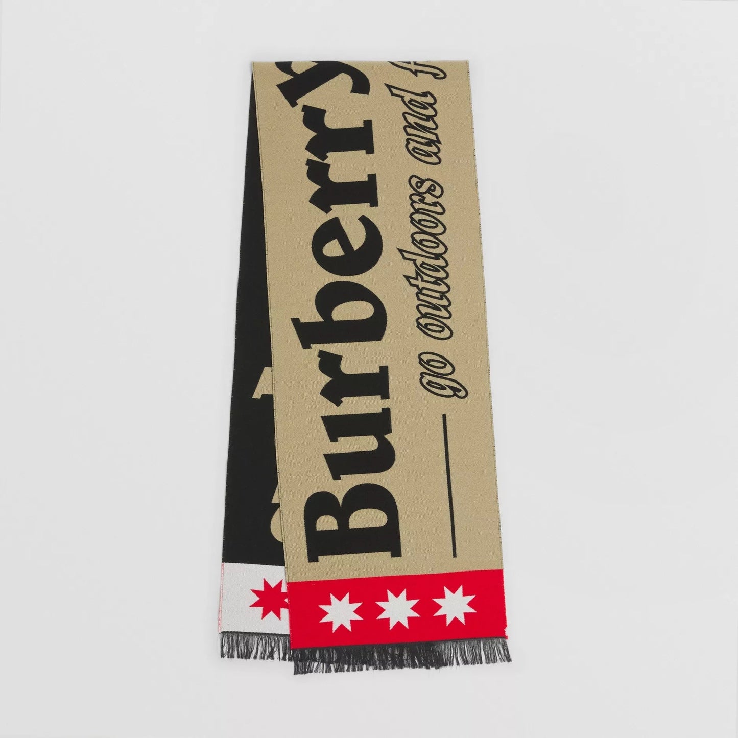 BURBERRY LOGO WOOL SILK JACQUARD SCARF