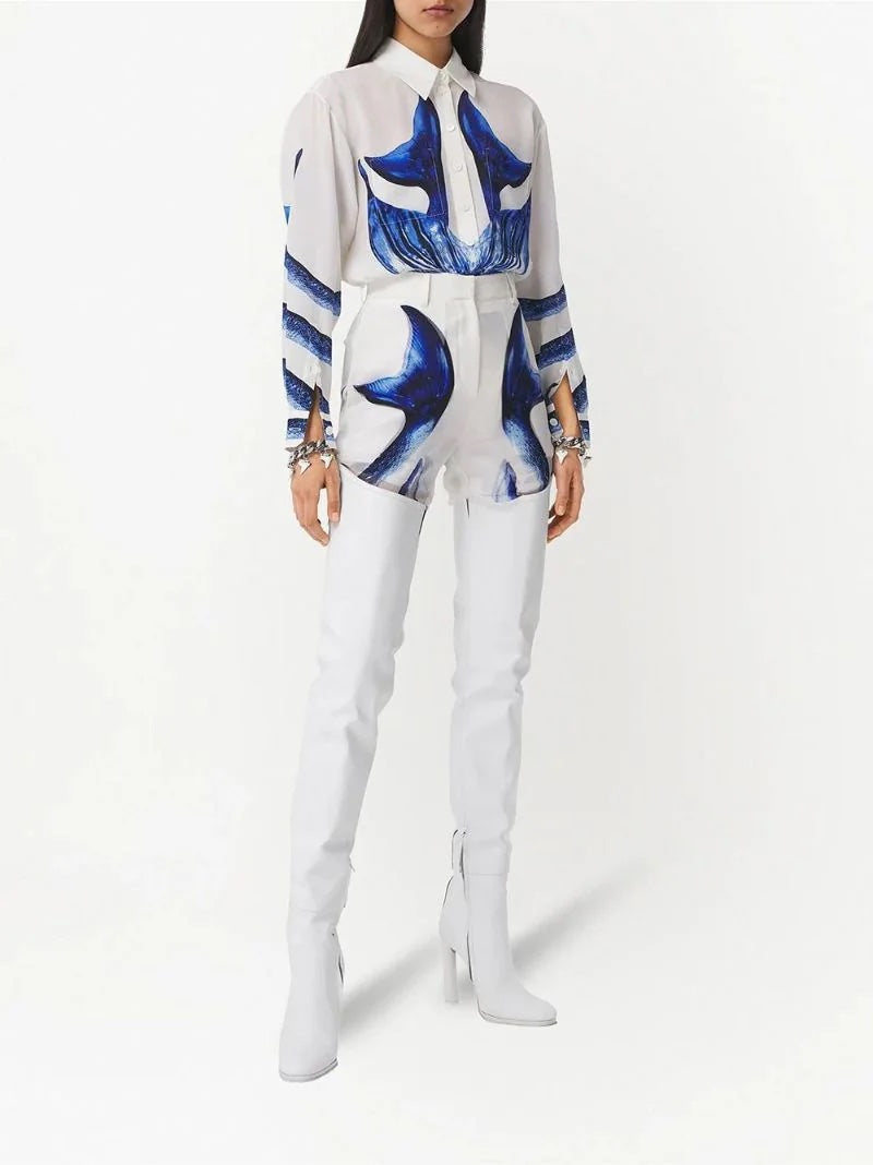 BURBERRY MERMAID TAIL PRINT SILK BLOUSE
