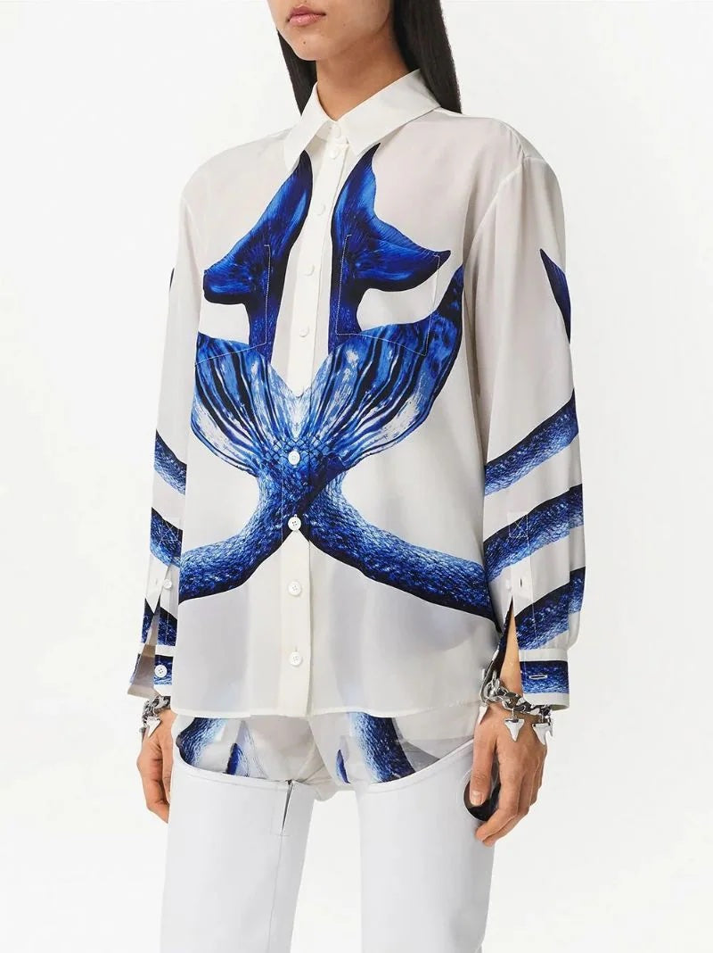 BURBERRY MERMAID TAIL PRINT SILK BLOUSE