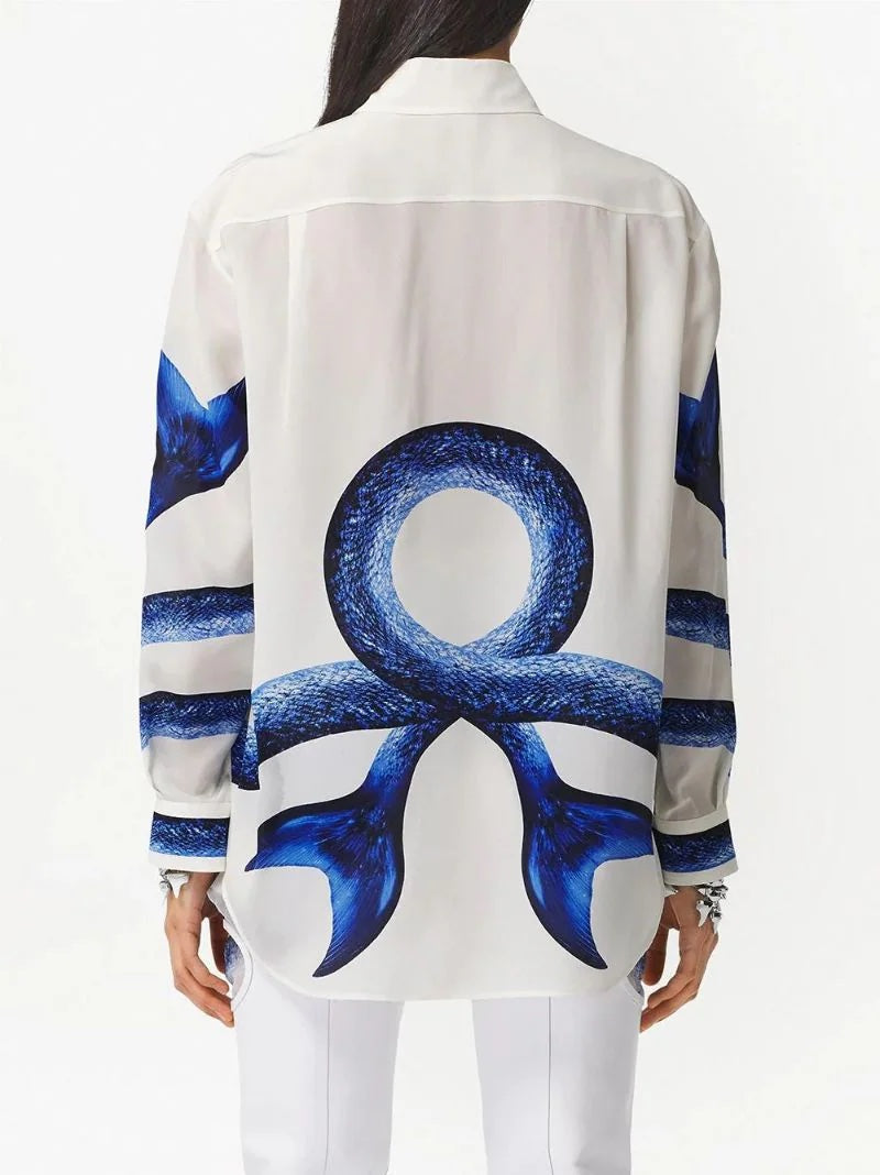 BURBERRY MERMAID TAIL PRINT SILK BLOUSE