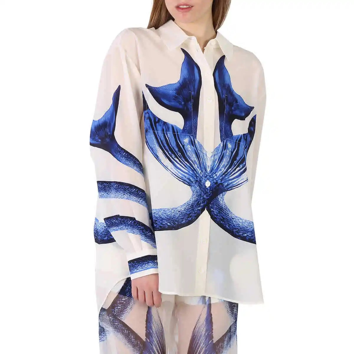 BURBERRY MERMAID TAIL PRINT SILK BLOUSE