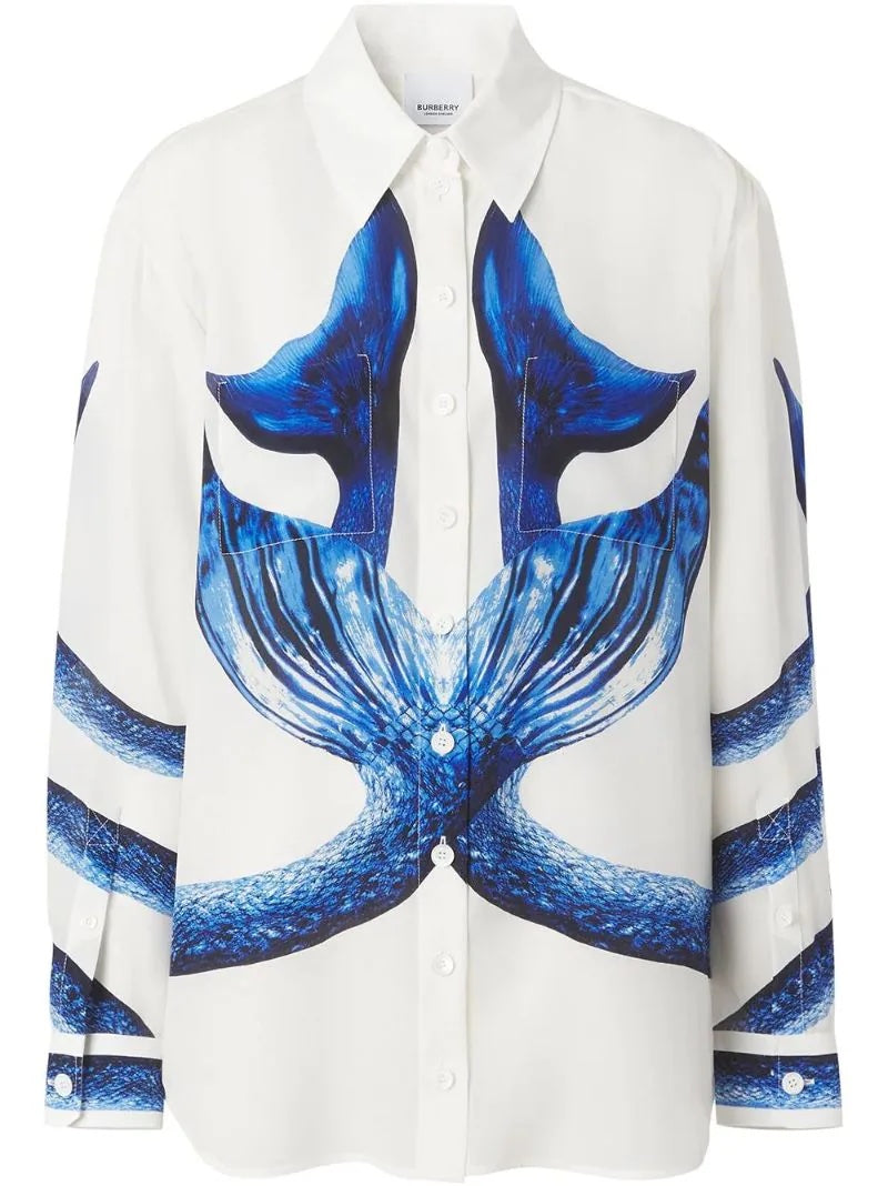 BURBERRY MERMAID TAIL PRINT SILK BLOUSE