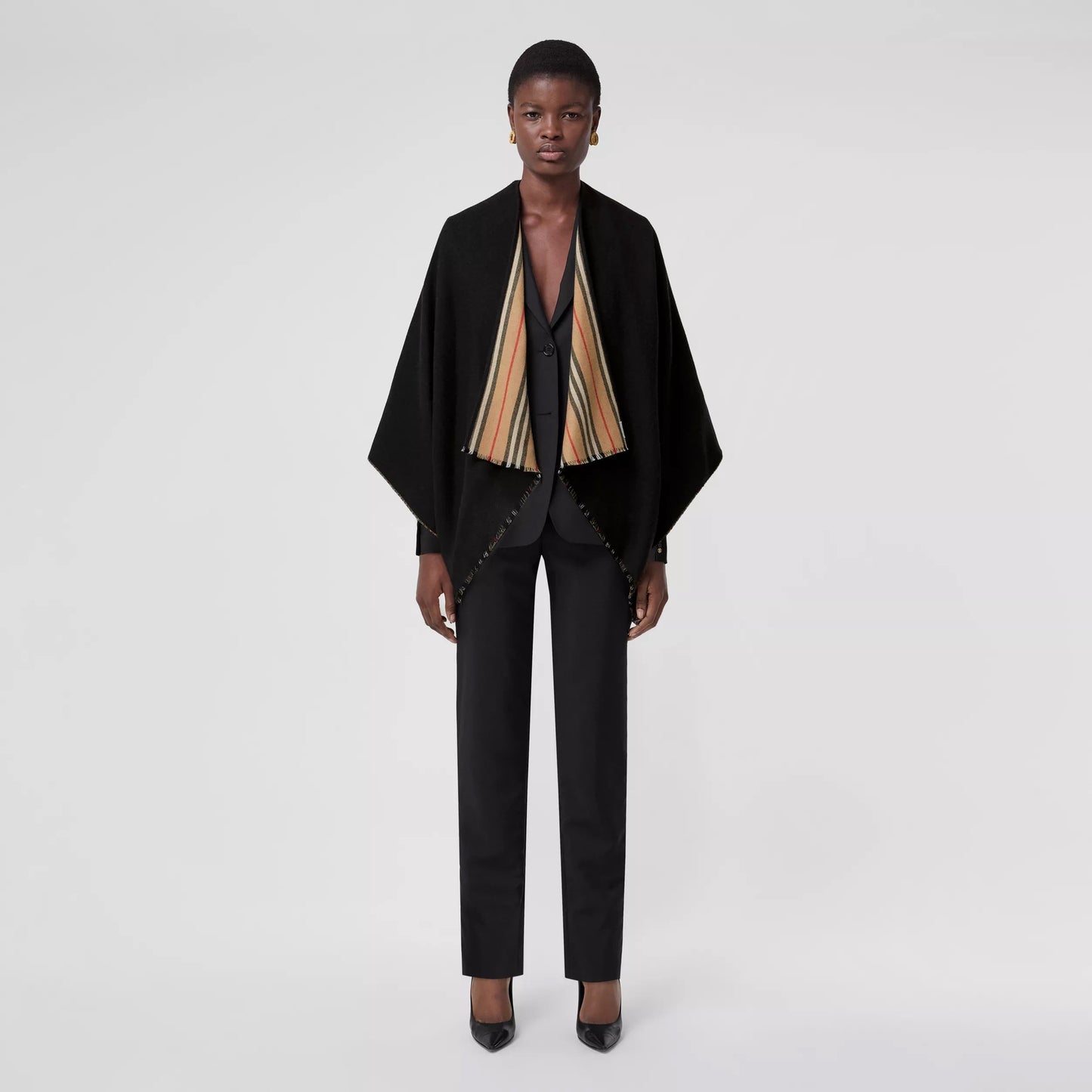BURBERRY REVERSIBLE ICON STRIPE WOOL CAPE
