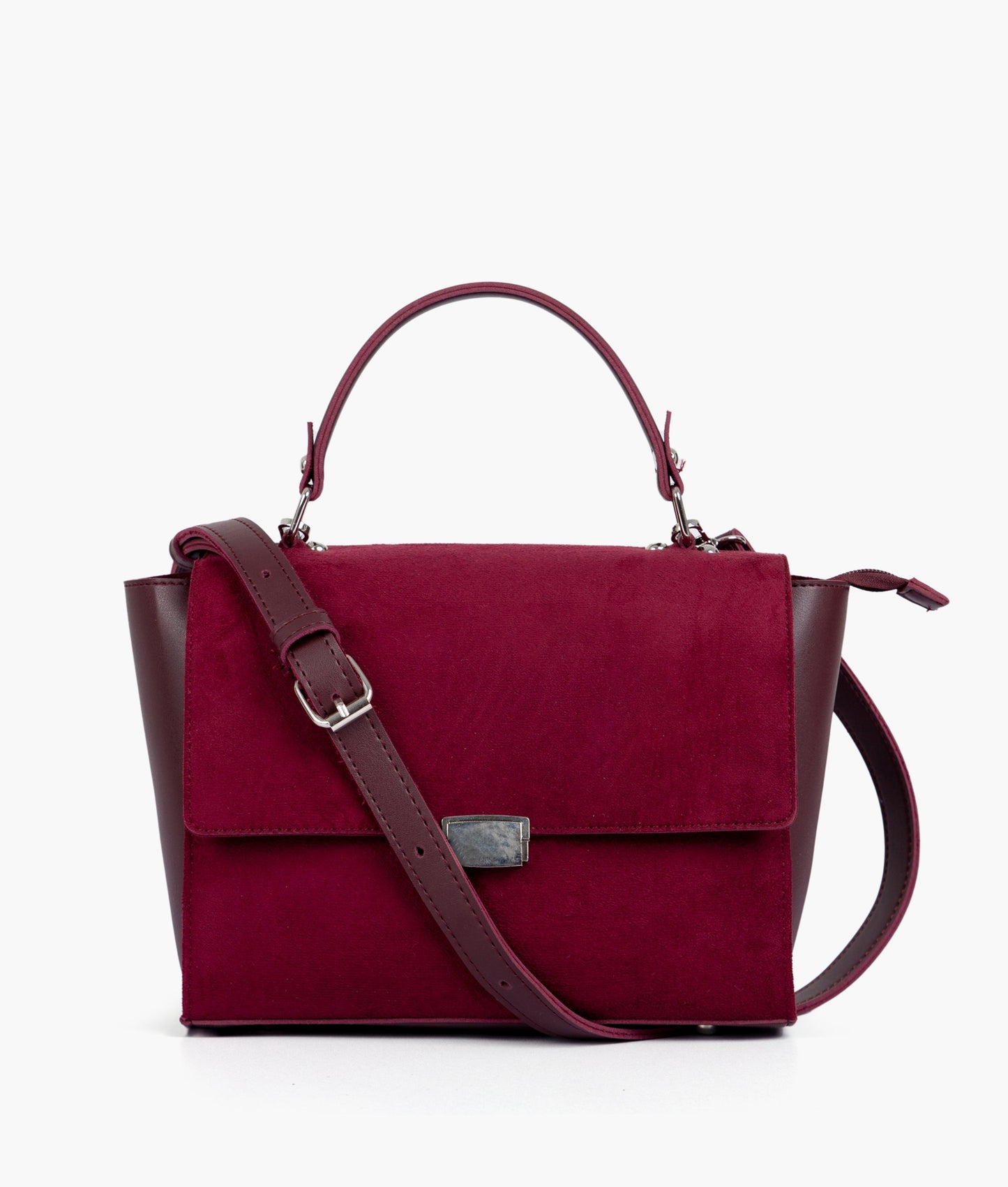 Burgundy suede mini messenger bag
