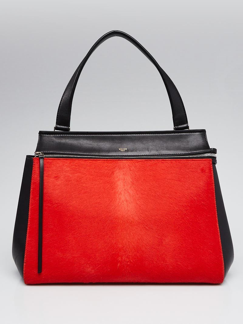 Céline Red Pony & Black Leather Medium Edge Bag