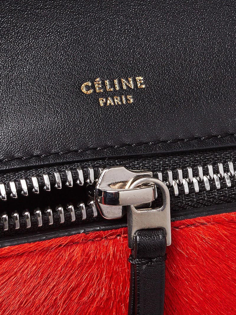 Céline Red Pony & Black Leather Medium Edge Bag