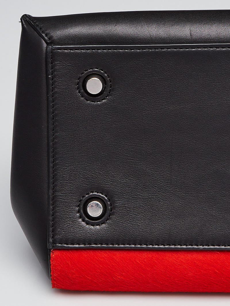 Céline Red Pony & Black Leather Medium Edge Bag