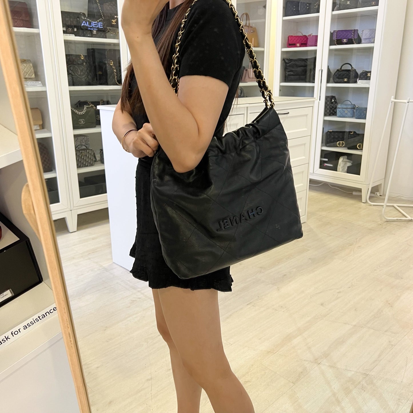 GLM-22 Small Hobo Handbag in Black Shiny Caviar and AGHW (Model: AS3260)