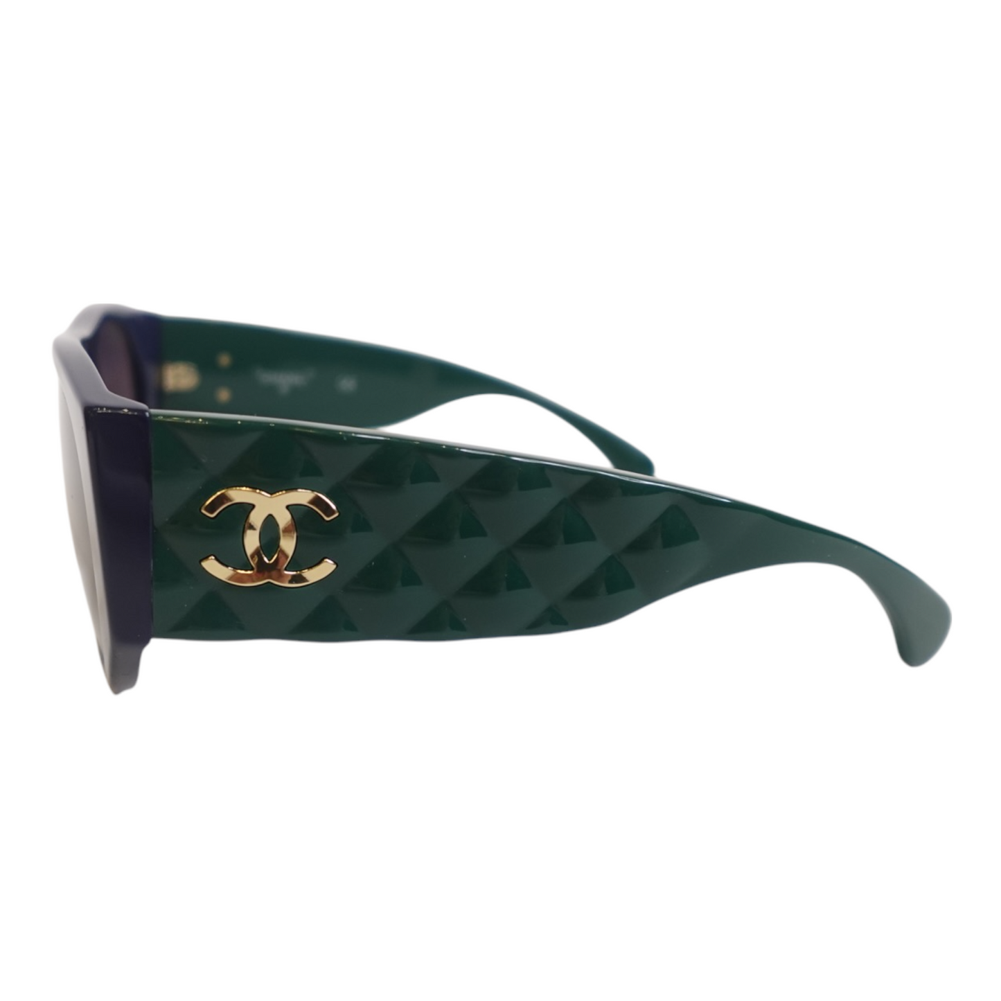 Chanel Navy Green Quilted CC Sunglasses