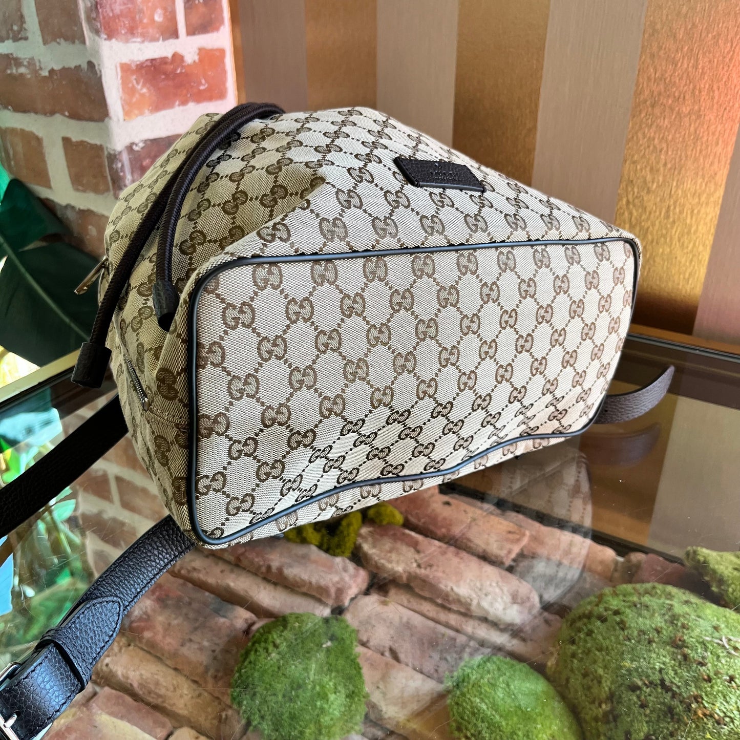 GUCCI GG Monogram Canvas Dollar Calfskin O Drawstring Backpack