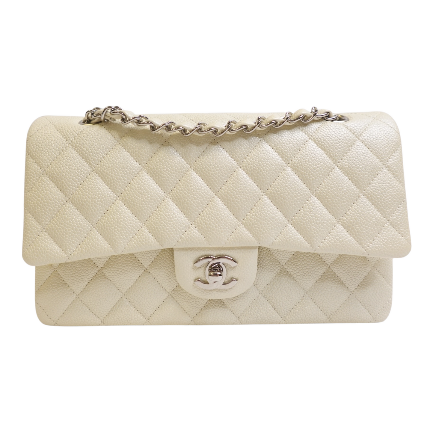 Chanel Medium Double Flap Pearlescent Ivory Caviar
