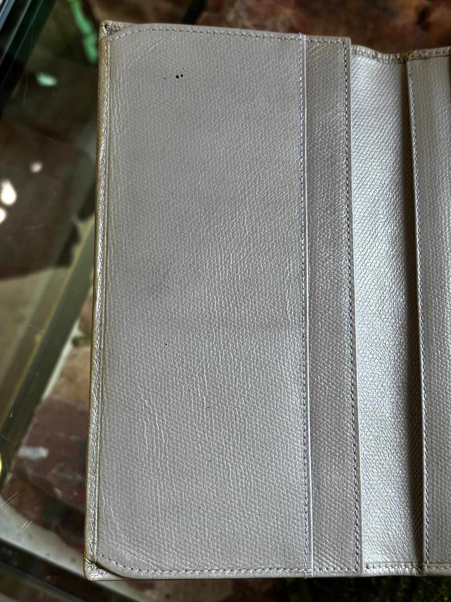 CHANEL Gray Coco Button Wallet