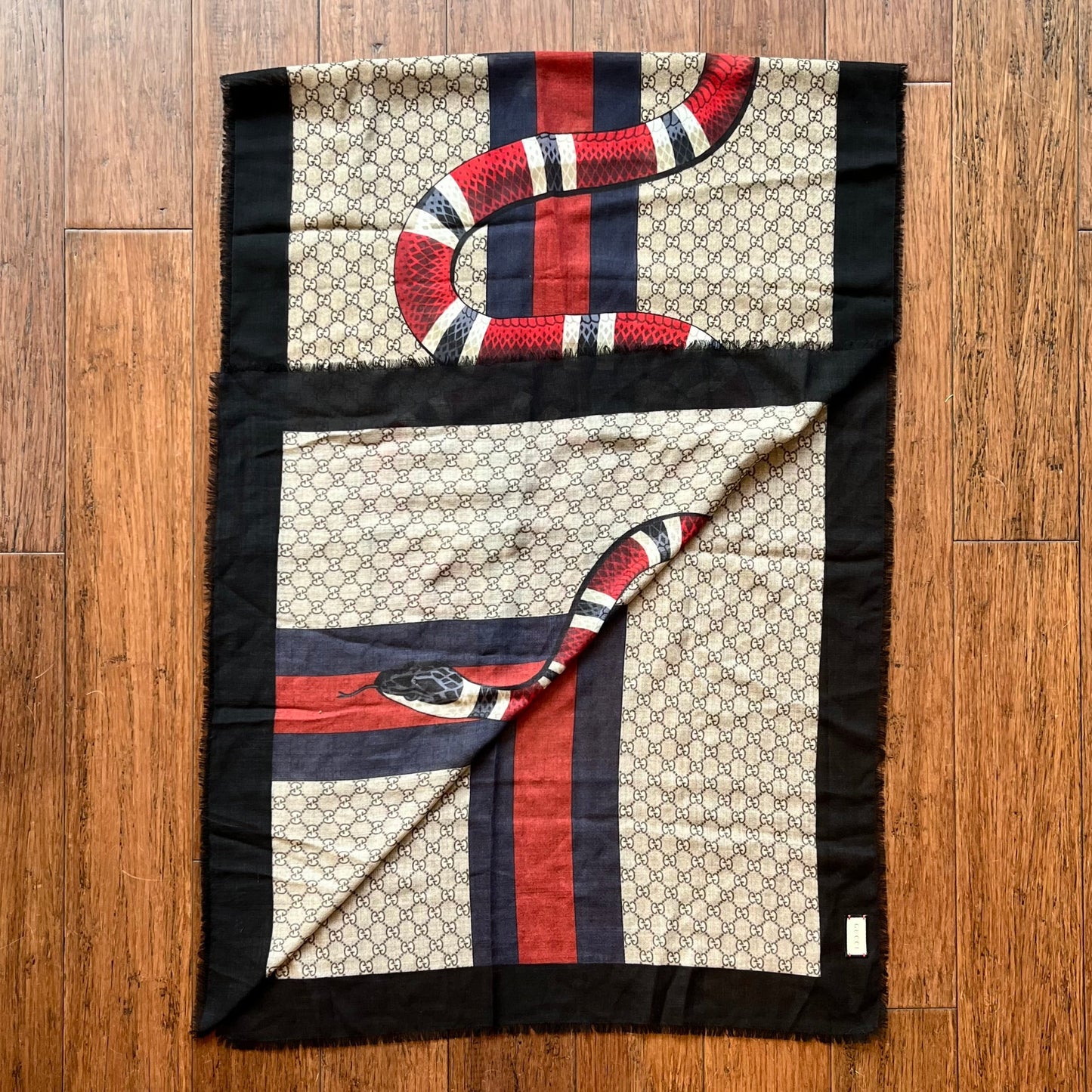 GUCCI Monogram Kingsnake Wool Scarf