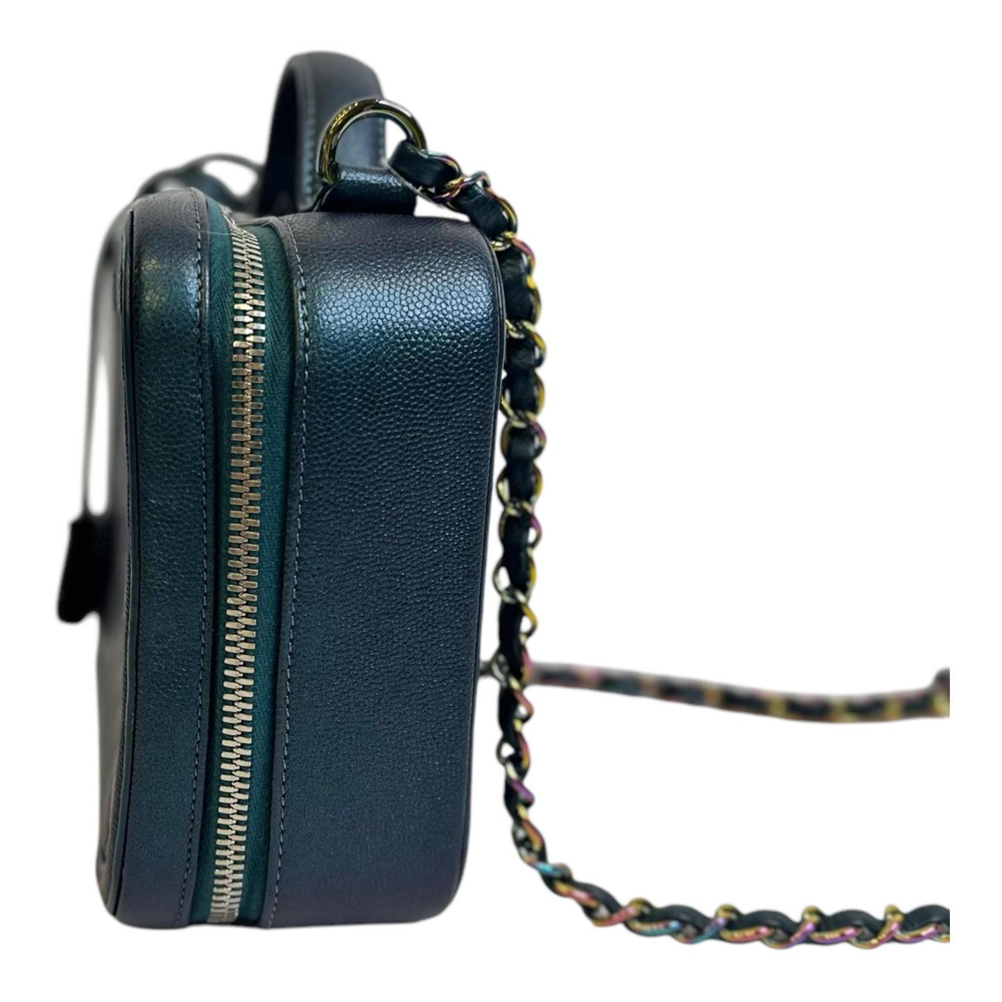 Chanel Iridescent Caviar Quilted Medium CC Filigree Vanity Case Dark Turquoise