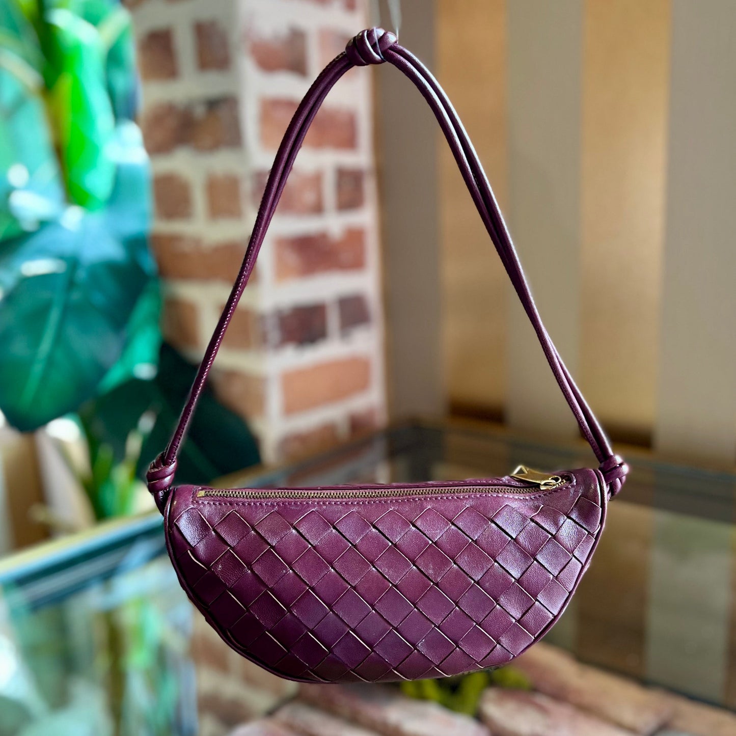 BOTTEGA VENETA Half Moon Barro Muse Brass Nappa Intrecciato Shoulder Bag