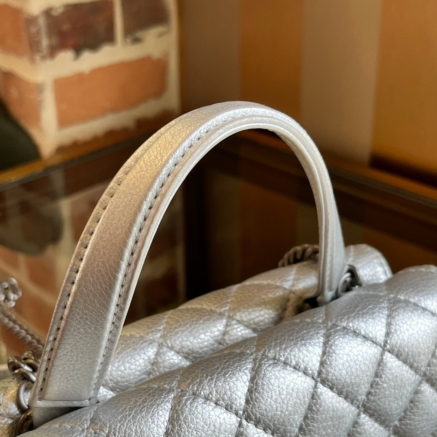 CHANEL Pilot Essentials Small Metallic Calfskin Quilted Top Handle