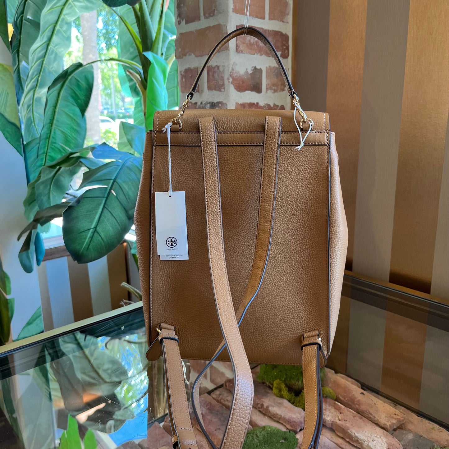 TORY BURCH Thea Brown Pebbled Leather Backpack