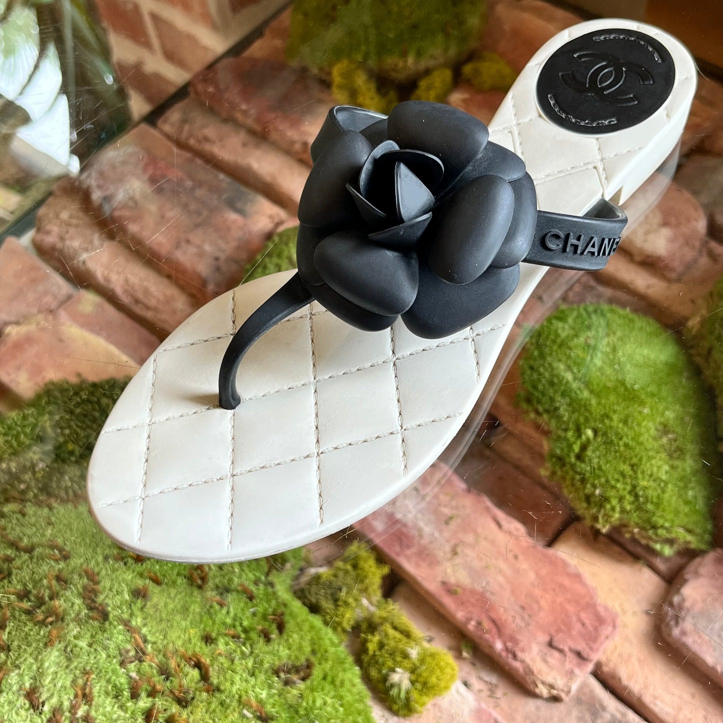 CHANEL Camelia Flower Rubber Thong Sandals SZ39(9US)