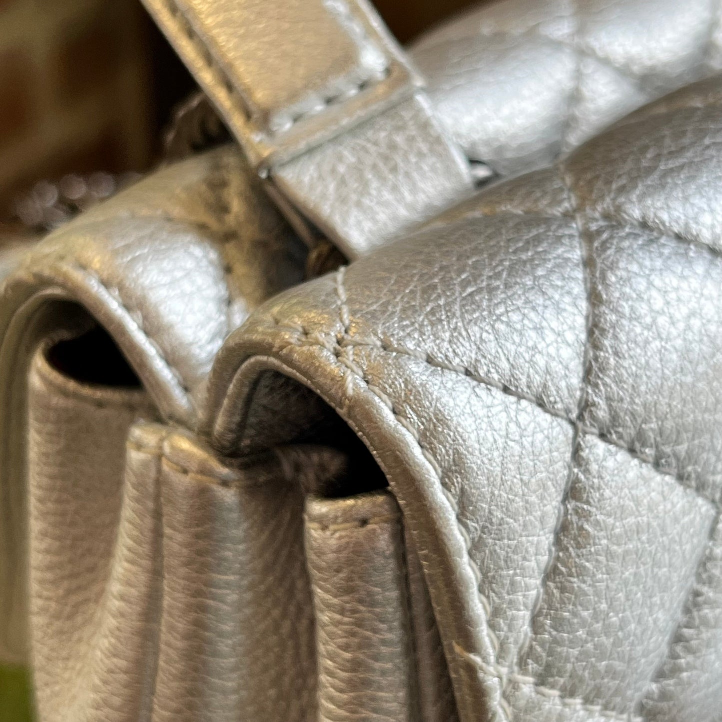 CHANEL Pilot Essentials Small Metallic Calfskin Quilted Top Handle