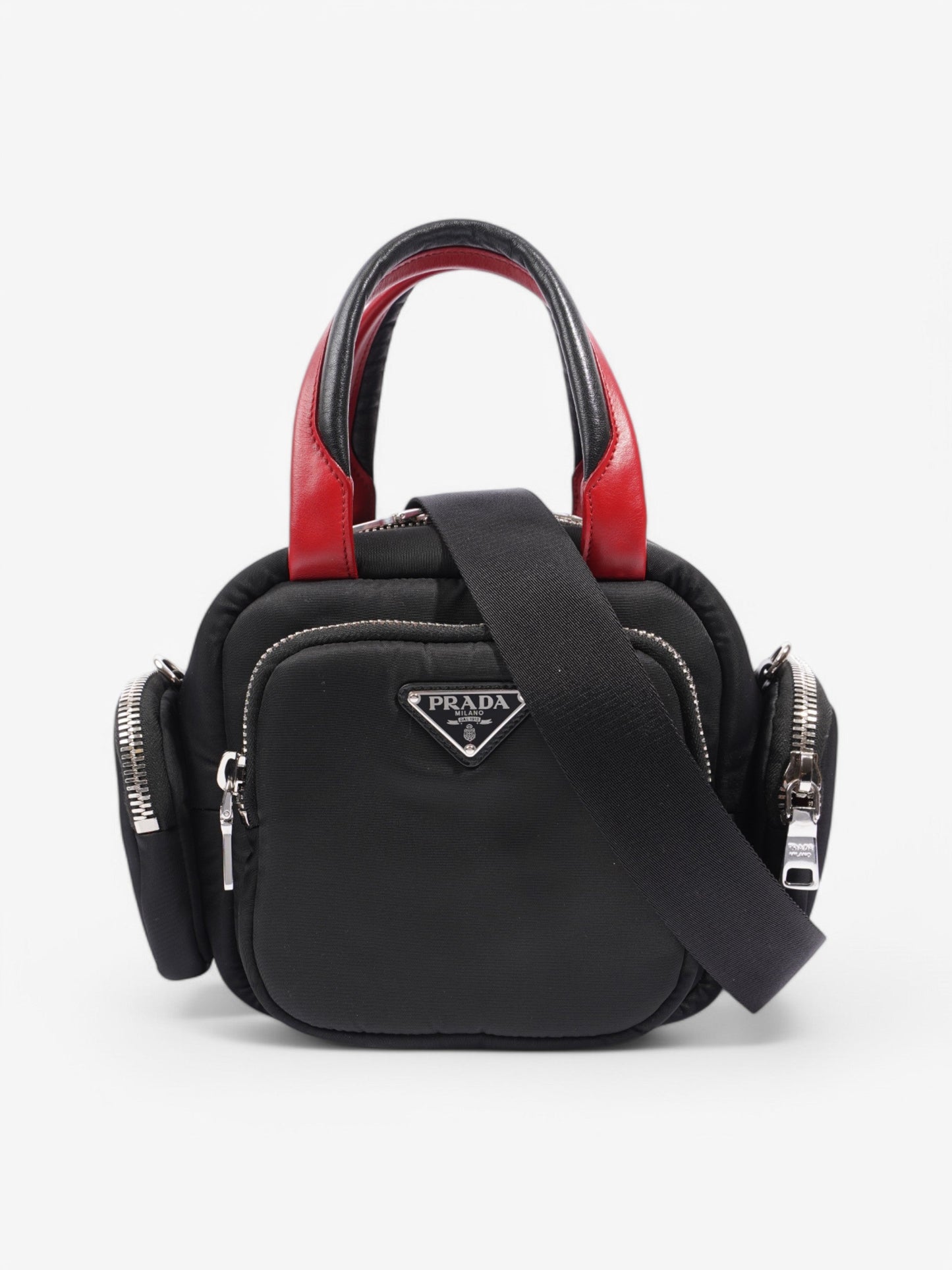 Prada Triangle Nylon Shoulder Bag Black / Red  Nylon, Leather