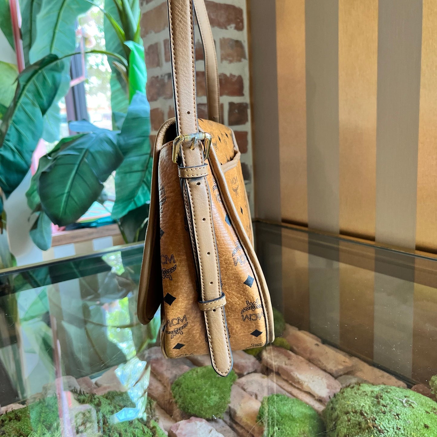 MCM Cognac Visetos Canvas Crossbody Bag