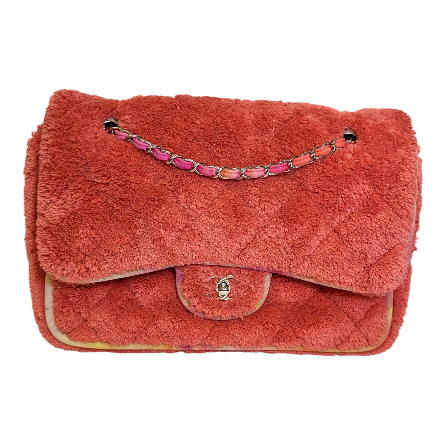 Chanel Terry Cloth Quilted Large Flap Bag Coral