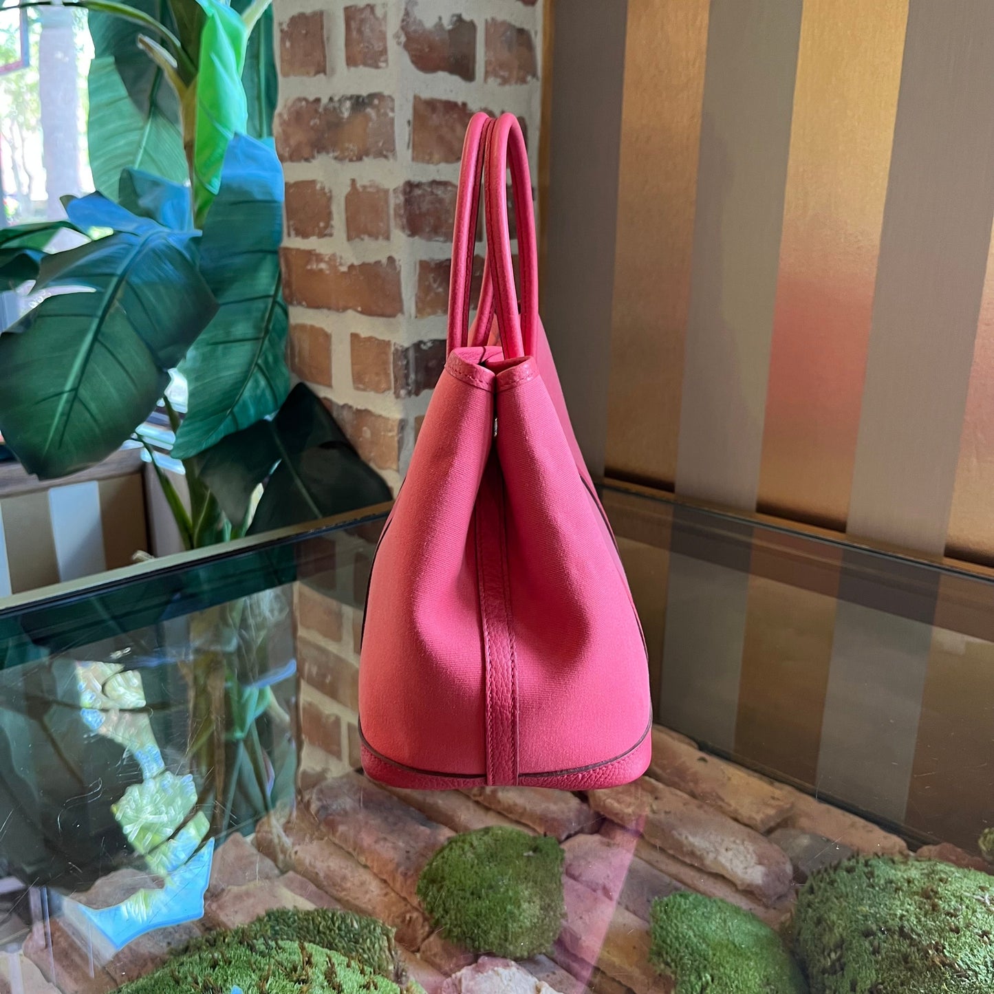 HERMES Garden Party 30 Pink Clémence Toile Tote